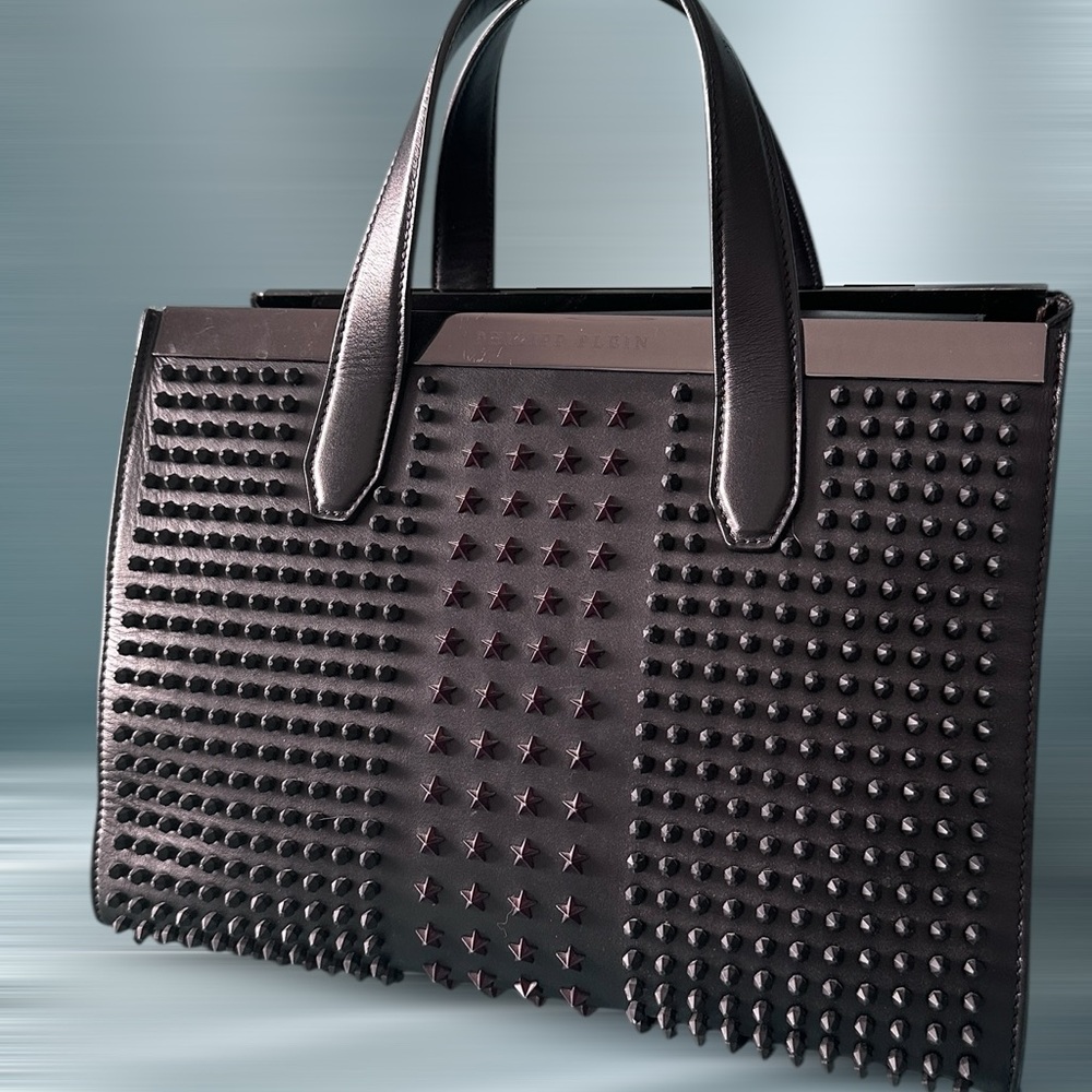 Philipp Plain Black Interior Tote Bag with Zipper Pocket